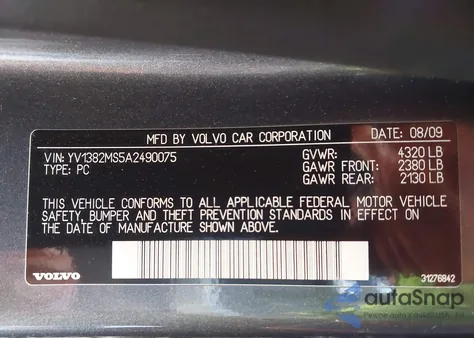 2010 Volvo S40 2.4I z USA, uszkodzony, nr VIN YV1382MS5A2490075